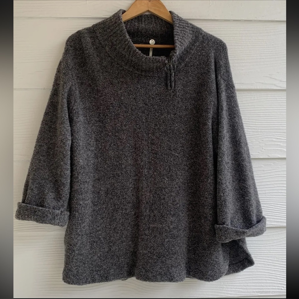 Margaret O’Leary Mock Neck Wool Blend Gray Sweater Top size Large 3/4 Sleeve